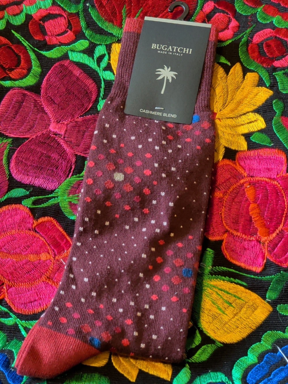Bugatchi Burgundy Polka Dot Cashmere-Blend Dress Socks